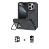 MARSİLYAN™- iPhone 16 Pro Max Kılıf Çekirdek Klasik - Siyah Buffer Hayalet Cam Ekran Koruyucu + PVD Metal Kamera Lens - GD