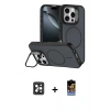 MARSİLYAN™- iPhone 16 Pro Max Kılıf Çekirdek Klasik - Siyah Buffer Hayalet Cam Ekran Koruyucu + PVD Metal Kamera Lens - SH