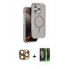 MARSİLYAN™- iPhone 16 Pro Max Kılıf Çekirdek Minimal Prime - Şeffaf 360 Full Body Arka Koruyucu + Çöl Titanyum Pers Alüminyum Kamera Lens