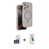MARSİLYAN™- iPhone 16 Pro Max Kılıf Çekirdek Minimal Prime - Şeffaf Pasifik Cam Ekran Koruyucu + Gümüş Bilvis Titan Kamera Lens