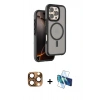 MARSİLYAN™- iPhone 16 Pro Max Kılıf Çekirdek Minimal Prime - Siyah 3D Antistatik Cam Ekran Koruyucu + Pers Alüminyum Kamera Lens - CLTM