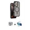 MARSİLYAN™- iPhone 16 Pro Max Kılıf Çekirdek Minimal Prime - Siyah 3D Antistatik Cam Ekran Koruyucu + Pers Alüminyum Kamera Lens - GI