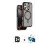 MARSİLYAN™- iPhone 16 Pro Max Kılıf Çekirdek Minimal Prime - Siyah 3D Antistatik Cam Ekran Koruyucu + PVD Metal Kamera Lens - SH