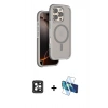 MARSİLYAN™- iPhone 16 Pro Max Kılıf Çekirdek Minimal Prime - Siyah 3D Antistatik Cam Ekran Koruyucu + PVD Metal Kamera Lens - SH