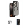 MARSİLYAN™- iPhone 16 Pro Max Kılıf Çekirdek Minimal Prime - Siyah 3D Antistatik Hayalet Cam Ekran Koruyucu + Pers Alüminyum Kamera Lens - GS