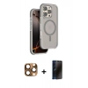 MARSİLYAN™- iPhone 16 Pro Max Kılıf Çekirdek Minimal Prime - Siyah 3D Antistatik Hayalet Cam Ekran Koruyucu + Pers Alüminyum Kamera Lens - CLTM