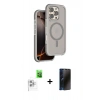 MARSİLYAN™- iPhone 16 Pro Max Kılıf Çekirdek Minimal Prime - Siyah 3D Antistatik Hayalet Cam Ekran Koruyucu + Raze Metal Kamera Lens - BZ