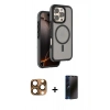 MARSİLYAN™- iPhone 16 Pro Max Kılıf Çekirdek Minimal Prime - Siyah 3D Antistatik Hayalet Cam Ekran Koruyucu + Pers Alüminyum Kamera Lens - CLTM