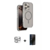 MARSİLYAN™- iPhone 16 Pro Max Kılıf Çekirdek Minimal Prime - Siyah 3D Antistatik Hayalet Cam Ekran Koruyucu + Pers Alüminyum Kamera Lens - GS