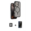MARSİLYAN™- iPhone 16 Pro Max Kılıf Çekirdek Minimal Prime - Siyah 3D Antistatik Hayalet Cam Ekran Koruyucu + PVD Metal Kamera Lens - SH