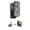 MARSİLYAN™- iPhone 16 Pro Max Kılıf Çekirdek Minimal Prime - Siyah 3D Antistatik Mat Seramik Nano Ekran Koruyucu + Bilvis Titan Kamera Lens - GS