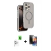 MARSİLYAN™- iPhone 16 Pro Max Kılıf Çekirdek Minimal Prime - Siyah 3D Antistatik Mat Seramik Nano Ekran Koruyucu + Beyaz Raze Metal Kamera Lens