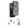MARSİLYAN™- iPhone 16 Pro Max Kılıf Çekirdek Minimal Prime - Siyah Bilvis 3X AR Hayalet Cam Ekran Koruyucu + Raze Metal Kamera Lens - BZ