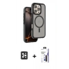 MARSİLYAN™- iPhone 16 Pro Max Kılıf Çekirdek Minimal Prime - Siyah Bilvis 3X AR Hayalet Cam Ekran Koruyucu + PVD Metal Kamera Lens - SH