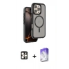 MARSİLYAN™- iPhone 16 Pro Max Kılıf Çekirdek Minimal Prime - Siyah Bilvis 5in1 3D Magic Cam Ekran Koruyucu + Gold PVD Metal Kamera Lens