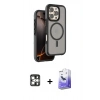 MARSİLYAN™- iPhone 16 Pro Max Kılıf Çekirdek Minimal Prime - Siyah Bilvis 5in1 5D Magic Hayalet Cam Ekran Koruyucu + Gümüş PVD Metal Kamera Lens