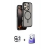 MARSİLYAN™- iPhone 16 Pro Max Kılıf Çekirdek Minimal Prime - Siyah Bilvis 5in1 5D Magic Hayalet Cam Ekran Koruyucu + Pers Alüminyum Kamera Lens - GI