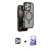 MARSİLYAN™- iPhone 16 Pro Max Kılıf Çekirdek Minimal Prime - Siyah Bilvis 5in1 5D Magic Hayalet Cam Ekran Koruyucu + PVD Metal Kamera Lens - GD