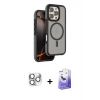 MARSİLYAN™- iPhone 16 Pro Max Kılıf Çekirdek Minimal Prime - Siyah Bilvis 5in1 5D Magic Hayalet Cam Ekran Koruyucu + Pers Alüminyum Kamera Lens - GS