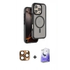 MARSİLYAN™- iPhone 16 Pro Max Kılıf Çekirdek Minimal Prime - Siyah Bilvis 5in1 5D Magic Hayalet Cam Ekran Koruyucu + Pers Alüminyum Kamera Lens - CLTM