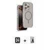 MARSİLYAN™- iPhone 16 Pro Max Kılıf Çekirdek Minimal Prime - Siyah Bilvis Hayalet Cam Ekran Koruyucu + PVD Metal Kamera Lens - SH