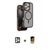 MARSİLYAN™- iPhone 16 Pro Max Kılıf Çekirdek Minimal Prime - Siyah Buffer Cam Ekran Koruyucu + Gold PVD Metal Kamera Lens