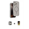 MARSİLYAN™- iPhone 16 Pro Max Kılıf Çekirdek Minimal Prime - Siyah Buffer Cam Ekran Koruyucu + Gold PVD Metal Kamera Lens