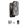 MARSİLYAN™- iPhone 16 Pro Max Kılıf Çekirdek Minimal Prime - Siyah Buffer Hayalet Cam Ekran Koruyucu + Pers Alüminyum Kamera Lens - GI