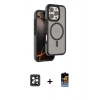 MARSİLYAN™- iPhone 16 Pro Max Kılıf Çekirdek Minimal Prime - Siyah Buffer Hayalet Cam Ekran Koruyucu + PVD Metal Kamera Lens - SH