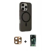 MARSİLYAN™- iPhone 16 Pro Max Kılıf Çekirdek Modern Prime - Siyah 360 Mat Full Body Arka Koruyucu + Pers Alüminyum Kamera Lens - CLTM