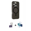 MARSİLYAN™- iPhone 16 Pro Max Kılıf Çekirdek Modern Prime - Siyah 3D Antistatik Cam Ekran Koruyucu + Bilvis Titan Kamera Lens - TMGI