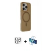 MARSİLYAN™- iPhone 16 Pro Max Kılıf Çekirdek Modern Prime - Siyah 3D Antistatik Cam Ekran Koruyucu + Pers Alüminyum Kamera Lens - GS