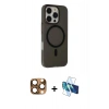 MARSİLYAN™- iPhone 16 Pro Max Kılıf Çekirdek Modern Prime - Siyah 3D Antistatik Cam Ekran Koruyucu + Pers Alüminyum Kamera Lens - CLTM