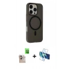 MARSİLYAN™- iPhone 16 Pro Max Kılıf Çekirdek Modern Prime - Siyah 3D Antistatik Cam Ekran Koruyucu + Raze Metal Kamera Lens - NLGY