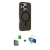 MARSİLYAN™- iPhone 16 Pro Max Kılıf Çekirdek Modern Prime - Siyah 3D Antistatik Cam Ekran Koruyucu + Raze Metal Kamera Lens - SH