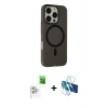 MARSİLYAN™- iPhone 16 Pro Max Kılıf Çekirdek Modern Prime - Siyah 3D Antistatik Cam Ekran Koruyucu + Raze Metal Kamera Lens - BZ