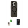 MARSİLYAN™- iPhone 16 Pro Max Kılıf Çekirdek Modern Prime - Siyah 3D Antistatik Hayalet Cam Ekran Koruyucu + Raze Metal Kamera Lens - NLGY
