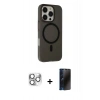 MARSİLYAN™- iPhone 16 Pro Max Kılıf Çekirdek Modern Prime - Siyah 3D Antistatik Hayalet Cam Ekran Koruyucu + Pers Alüminyum Kamera Lens - GS