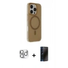 MARSİLYAN™- iPhone 16 Pro Max Kılıf Çekirdek Modern Prime - Siyah 3D Antistatik Hayalet Cam Ekran Koruyucu + Pers Alüminyum Kamera Lens - GS