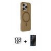 MARSİLYAN™- iPhone 16 Pro Max Kılıf Çekirdek Modern Prime - Siyah 3D Antistatik Hayalet Cam Ekran Koruyucu + Pers Alüminyum Kamera Lens - GI