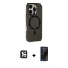MARSİLYAN™- iPhone 16 Pro Max Kılıf Çekirdek Modern Prime - Siyah 3D Antistatik Hayalet Cam Ekran Koruyucu + PVD Metal Kamera Lens - SH