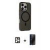 MARSİLYAN™- iPhone 16 Pro Max Kılıf Çekirdek Modern Prime - Siyah 3D Antistatik Hayalet Cam Ekran Koruyucu + PVD Metal Kamera Lens - GD