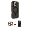 MARSİLYAN™- iPhone 16 Pro Max Kılıf Çekirdek Modern Prime - Siyah 3D Antistatik Hayalet Cam Ekran Koruyucu + Pers Alüminyum Kamera Lens - CLTM