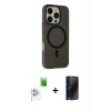 MARSİLYAN™- iPhone 16 Pro Max Kılıf Çekirdek Modern Prime - Siyah 3D Antistatik Hayalet Cam Ekran Koruyucu + Raze Metal Kamera Lens - BZ