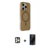 MARSİLYAN™- iPhone 16 Pro Max Kılıf Çekirdek Modern Prime - Siyah 3D Antistatik Hayalet Cam Ekran Koruyucu + PVD Metal Kamera Lens - GD