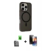 MARSİLYAN™- iPhone 16 Pro Max Kılıf Çekirdek Modern Prime - Siyah 3D Antistatik Mat Seramik Nano Ekran Koruyucu + Raze Metal Kamera Lens - SH