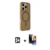 MARSİLYAN™- iPhone 16 Pro Max Kılıf Çekirdek Modern Prime - Siyah 3D Antistatik Mat Seramik Nano Ekran Koruyucu + Gold PVD Metal Kamera Lens