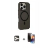MARSİLYAN™- iPhone 16 Pro Max Kılıf Çekirdek Modern Prime - Siyah 3D Antistatik Mat Seramik Nano Ekran Koruyucu + Gold PVD Metal Kamera Lens