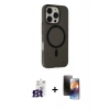 MARSİLYAN™- iPhone 16 Pro Max Kılıf Çekirdek Modern Prime - Siyah 3D Antistatik Mat Seramik Nano Ekran Koruyucu + Bilvis Titan Kamera Lens - TMGI