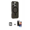 MARSİLYAN™- iPhone 16 Pro Max Kılıf Çekirdek Modern Prime - Siyah 3D Antistatik Mat Seramik Nano Ekran Koruyucu + PVD Metal Kamera Lens - GS